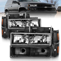ANZO 88-98 Chevrolet C1500 Crystal Headlights Black - Burkken Auto Parts