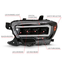 ANZO 2016-2018 Toyota Tacoma LED Projector Headlights Plank Style Black w/ Amber - Burkken Auto Parts