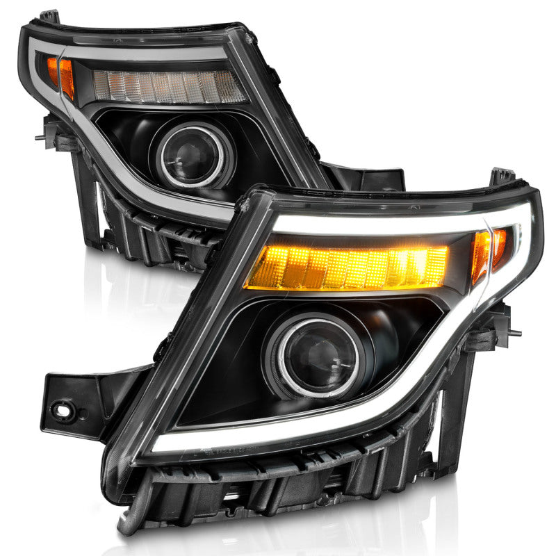 ANZO 11-15 Ford Explorer (w/Factory Halogen HL Only) Projector Headlights w/Light Bar Black Housing - Burkken Auto Parts