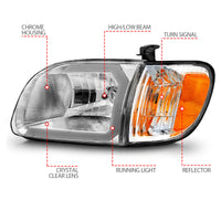 ANZO 00-04 Toyota Tundra (Reg/Acc Cab Only) Crystal Headlights w/Lgt Bar Chrome w/Corner Lights 2pc - Burkken Auto Parts