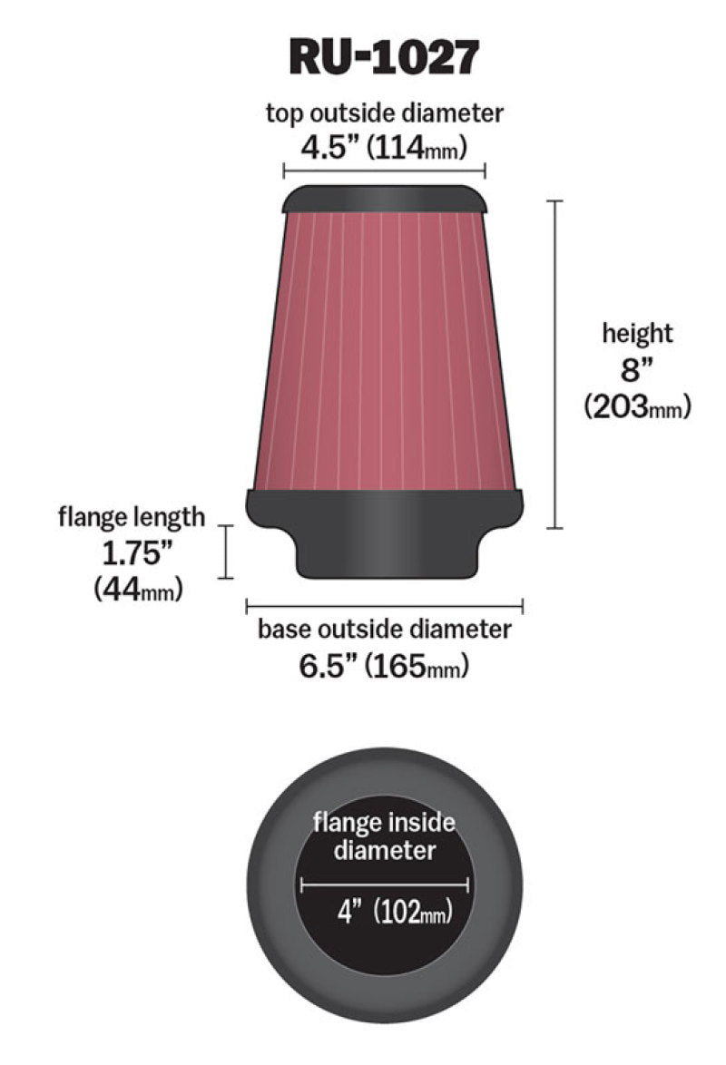 K&N Universal Clamp-On Air Filter 4in FLG / 6-1/2in B / 4-1/2in T / 8in H - Burkken Auto Parts