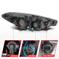 ANZO 2014-2016 Kia Forte Projector Headlights w/ Light Bar Black Housing w/ DRL - Burkken Auto Parts