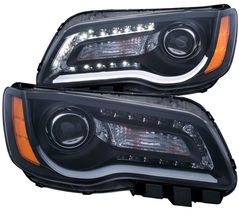 ANZO 2011-2014 Chrysler 300 Projector Headlights w/ Plank Style Design Black - Burkken Auto Parts