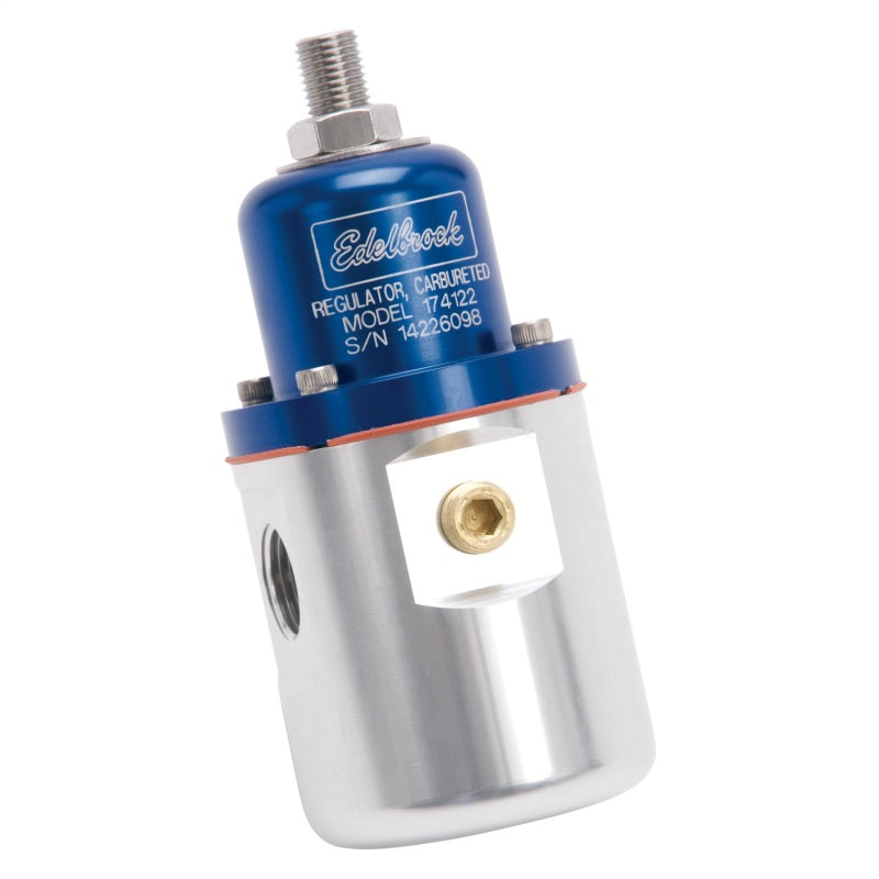 Edelbrock Fuel Pressure Regulator Carbureted 160 GPH 5-10 PSI 3/8In In/Out Returnless Blue/Clear - Burkken Auto Parts