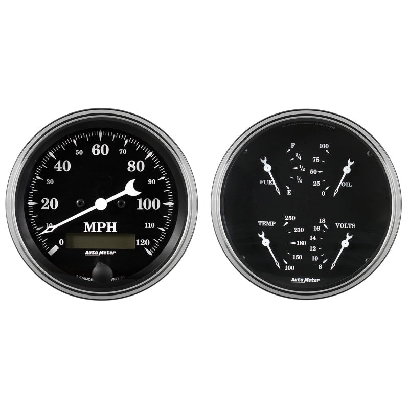 Auto Meter Gauge Kit 2 pc. Quad & Speedometer 5in Old Tyme Black - Burkken Auto Parts