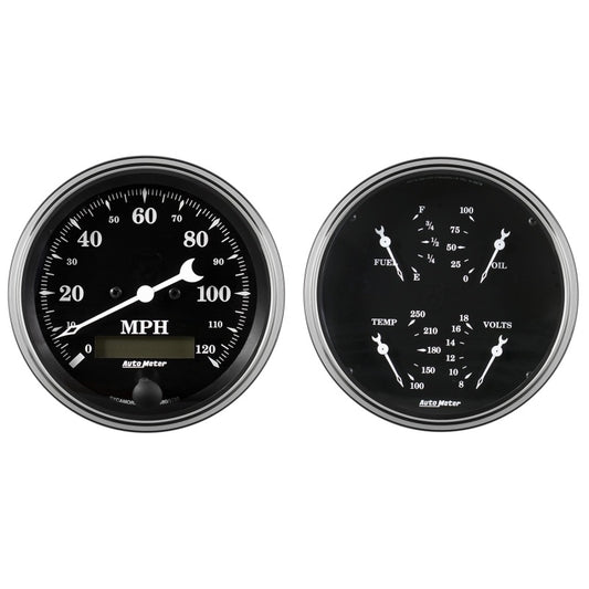 Auto Meter Gauge Kit 2 pc. Quad & Speedometer 5in Old Tyme Black - Burkken Auto Parts