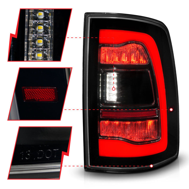 ANZO 09-18 Dodge Ram 1500 Sequential LED Taillights Smoke Black - Burkken Auto Parts