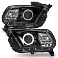 ANZO 2010-2014 Ford Mustang Projector Headlights w/ Halo Black (CCFL) - Burkken Auto Parts