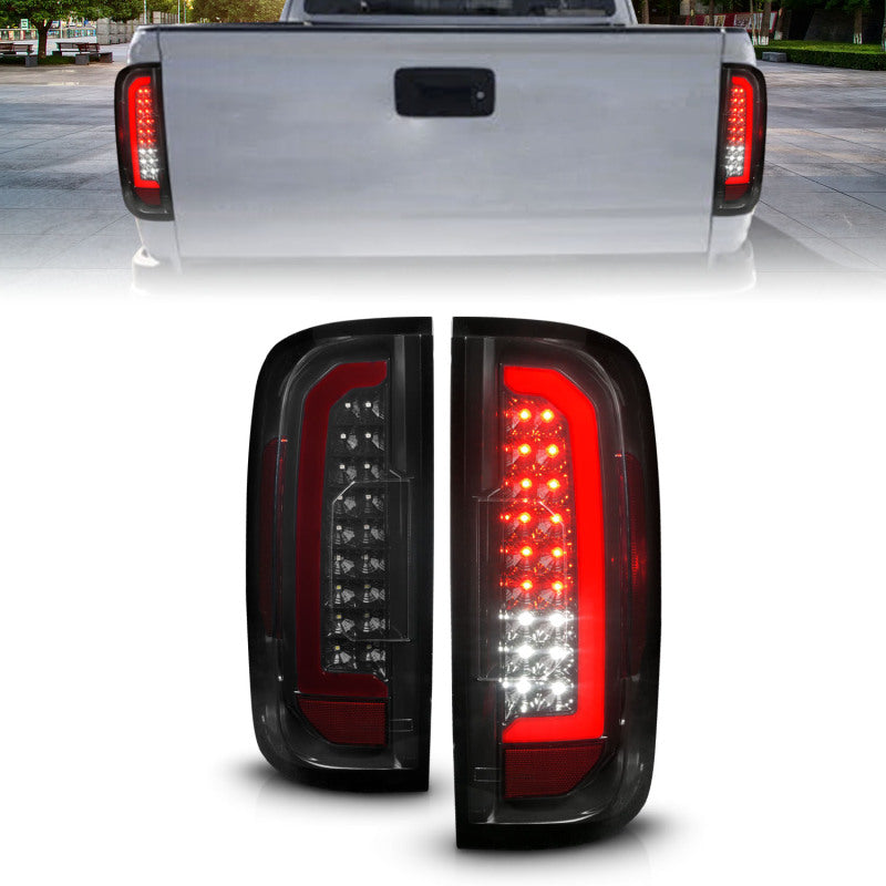 ANZO 15-21 Chevrolet Colorado Full LED Tail Lights w/ Red Lightbar Black Housing Smoke Lens - Burkken Auto Parts
