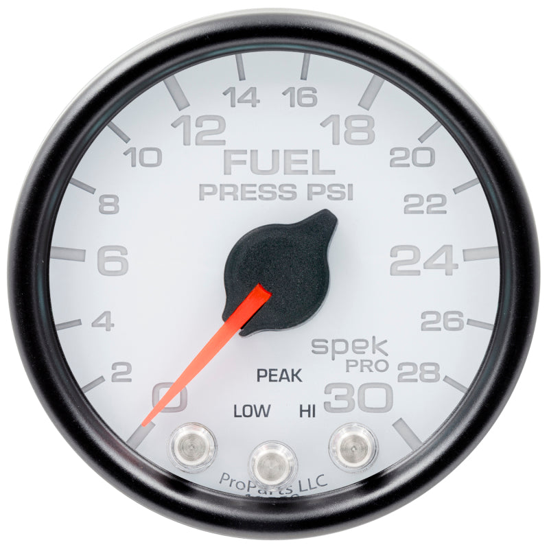 Autometer Spek-Pro Gauge Fuel Press 2 1/16in 30psi Stepper Motor W/Peak & Warn Wht/Blk - Burkken Auto Parts