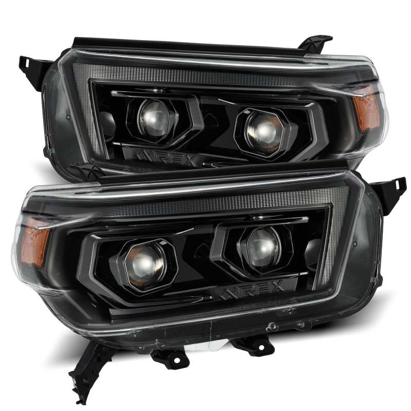 AlphaRex 10-13 Toyota 4Runner LUXX LED Proj Headlights Plank Style Alpha Black w/Seq Signal/DRL - Burkken Auto Parts