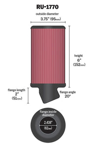 K&N Filter Universal Rubber Filter 2 7/16 inch 20 Degree Flange 3 3/4 inch OD 6 inch Height - Burkken Auto Parts
