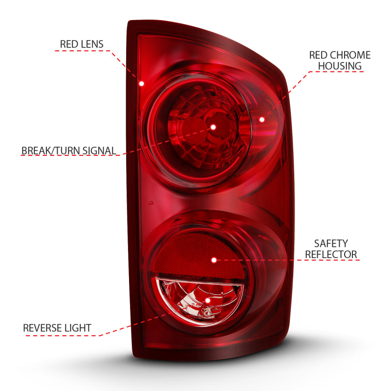 ANZO 2007-2009 Dodge Ram 1500 Tail Light Red Lens (OE) - Burkken Auto Parts