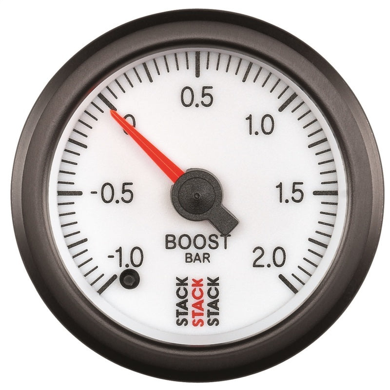 Autometer Stack 52mm -1 to +2 Bar (Incl T-Fitting) Pro Stepper Motor Boost Pressure Gauge - White - Burkken Auto Parts