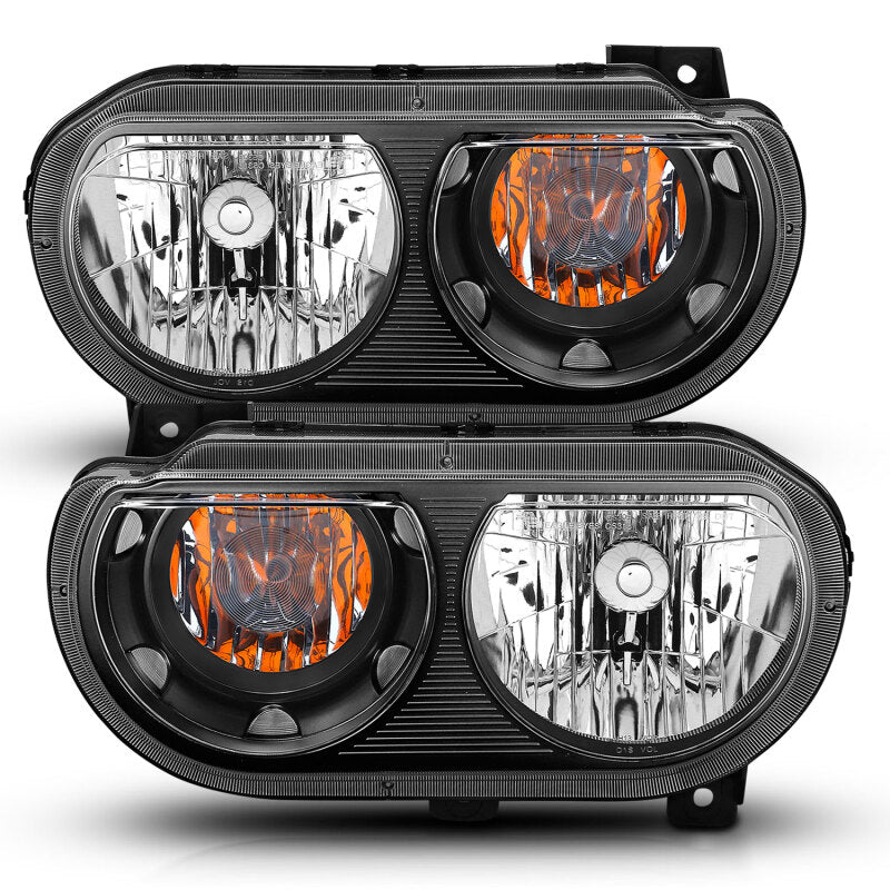 ANZO 2008-2014 Dodge Challenger Crystal Headlights Black - Burkken Auto Parts