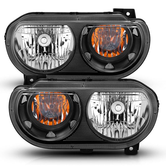 ANZO 2008-2014 Dodge Challenger Crystal Headlights Black - Burkken Auto Parts