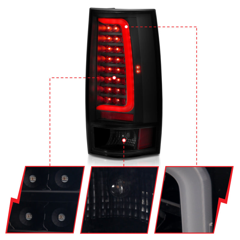 ANZO 2007-2014 Chevy Tahoe LED Taillight Plank Style Black w/Smoke Lens - Burkken Auto Parts