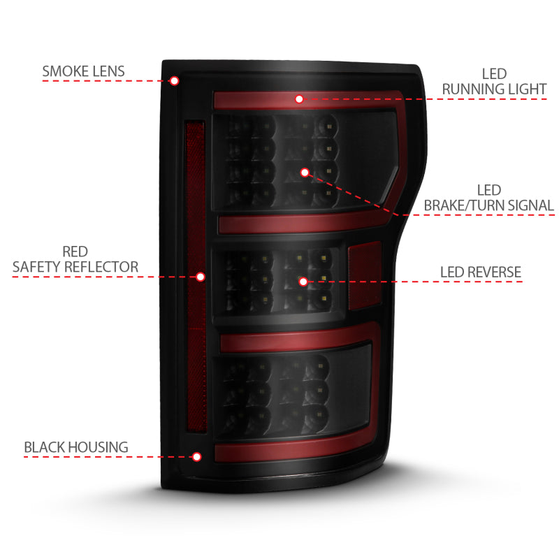 ANZO 18-19 Ford F-150 LED Taillight Black Housing Clear Lens Red Light Bar W/Sequential - Burkken Auto Parts