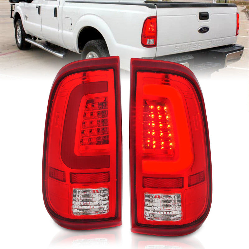 ANZO 2008-2016 Ford F-250 LED Taillights Chrome Housing Red/Clear Lens (Pair) - Burkken Auto Parts