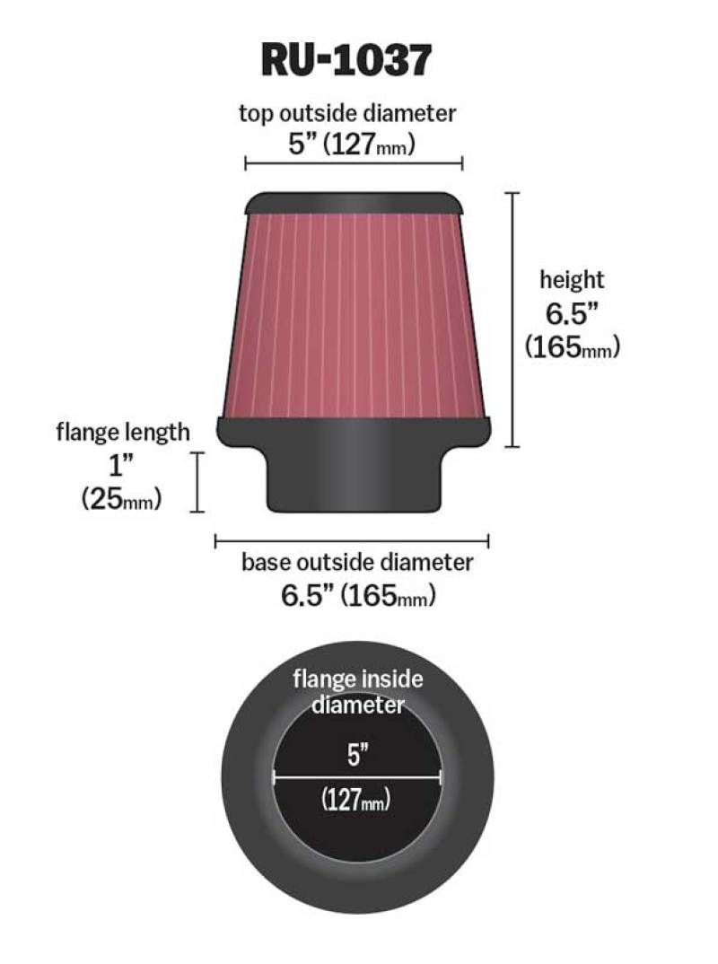 K&N Universal Clamp-On Air Filter 5in FLG / 6-1/2in B / 5in T / 6-1/2in H - Burkken Auto Parts