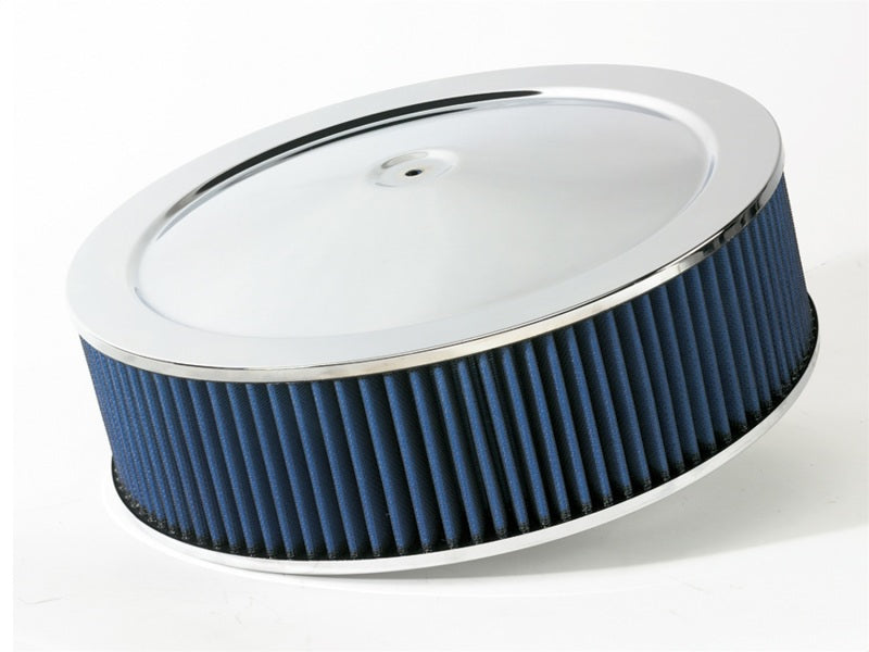 aFe MagnumFLOW Air Filters Round Racing P5R A/F Chrome Assy 14x4: Blk/Blue E/M - Burkken Auto Parts