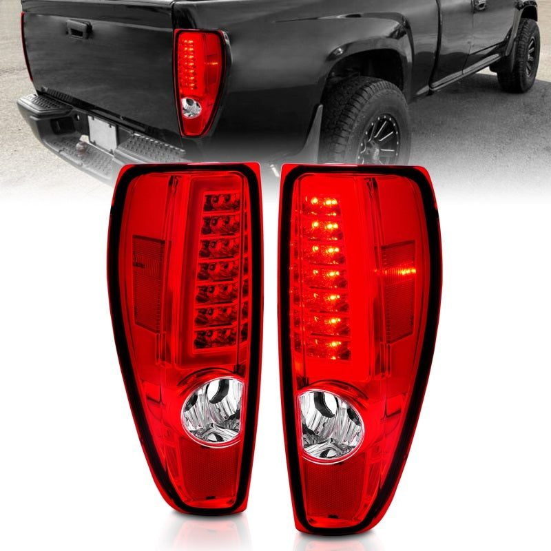 ANZO 2004-2012 Chevrolet Colorado/ GMC Canyon LED Tail Lights w/ Light Bar Chrome Housing Red/Clear - Burkken Auto Parts