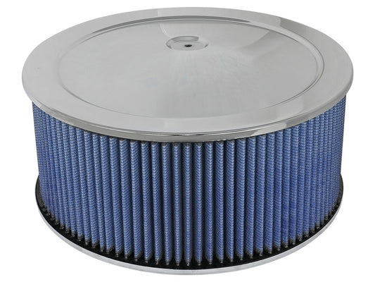 aFe MagnumFLOW Air Filters Round Racing P5R A/F Chrome Assy 14x6: Blk/Blue E/M - Burkken Auto Parts