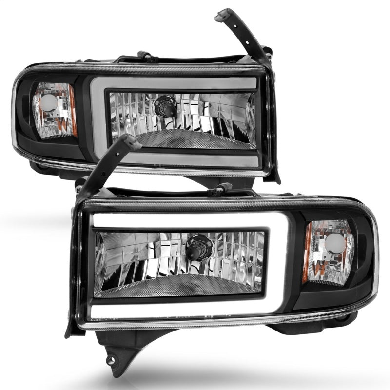 ANZO 94-02 Dodge RAM Crystal Headlight - w/ Light Bar Black Housing - Burkken Auto Parts