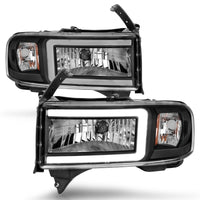 ANZO 94-02 Dodge RAM Crystal Headlight - w/ Light Bar Black Housing - Burkken Auto Parts