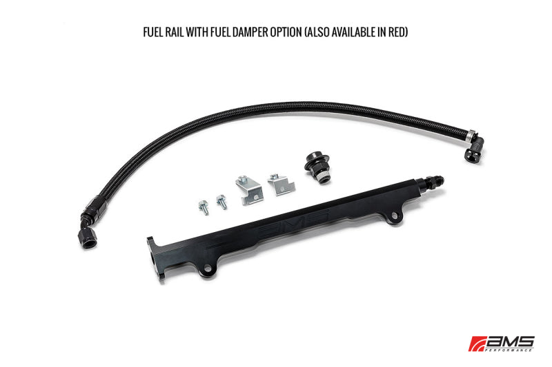 AMS Performance 08-15 Mitsubishi EVO X CNC Machined Aluminum Fuel Rail w/Pulsation Dampener - Red - Burkken Auto Parts