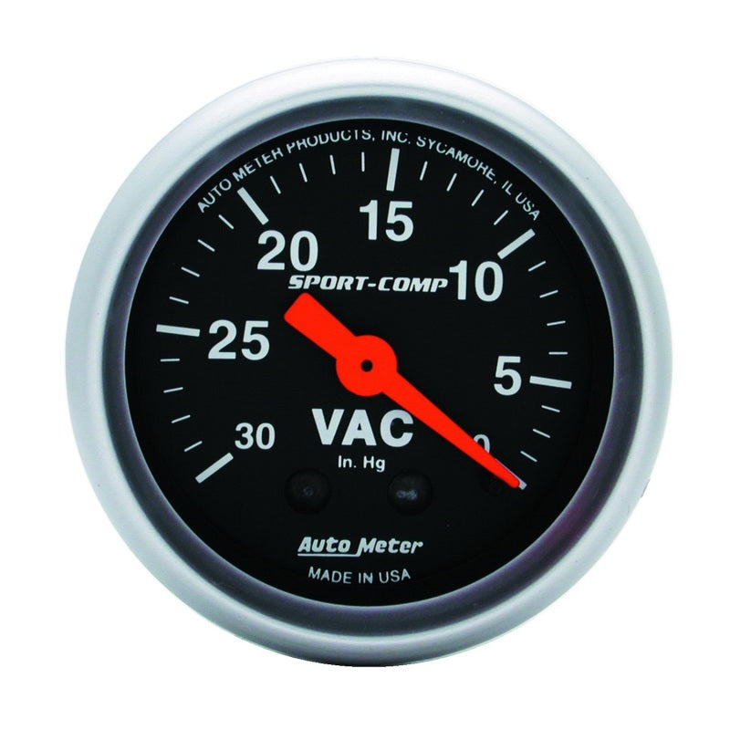 Autometer Sport-Comp 2-1/16in. 30 IN HG Mechanical Vacuum Gauge - Burkken Auto Parts
