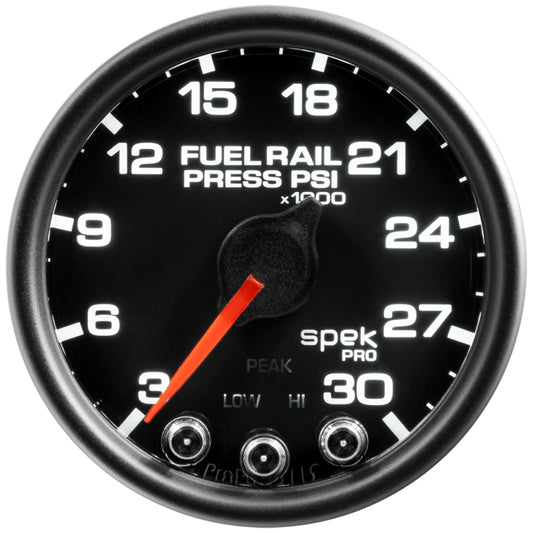 Autometer Spek-Pro Gauge Rail Press 2 1/16in 30Kpsi Stepper Motor W/Peak & Warn Blk/Blk - Burkken Auto Parts