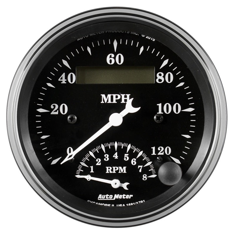 Auto Meter Gauge Tach/Speedo 3 3/8in 120mph & 8k RPM Elec. Program. Old Tyme Blk - Burkken Auto Parts