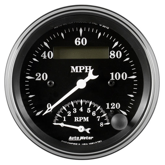Auto Meter Gauge Tach/Speedo 3 3/8in 120mph & 8k RPM Elec. Program. Old Tyme Blk - Burkken Auto Parts