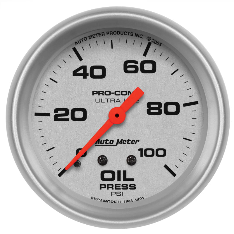 Autometer Ultra-Lite 66.7mm Mechanical 0-100 PSI Oil Pressure Gauge - Burkken Auto Parts