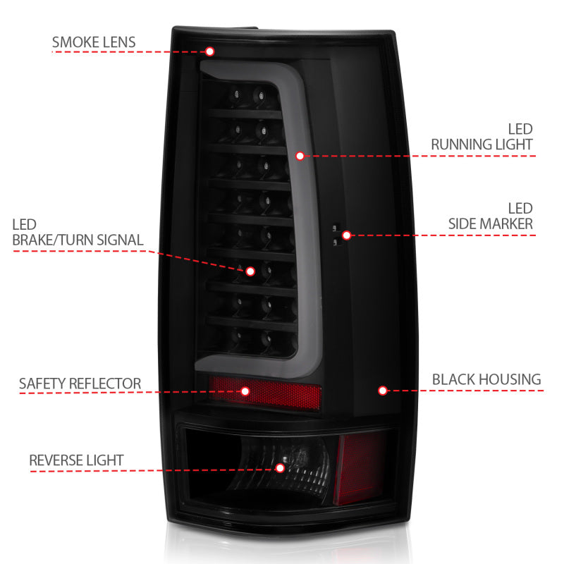 ANZO 2007-2014 Chevy Tahoe LED Taillight Plank Style Black w/Smoke Lens - Burkken Auto Parts