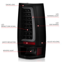 ANZO 2007-2014 Chevy Tahoe LED Taillight Plank Style Black w/Smoke Lens - Burkken Auto Parts