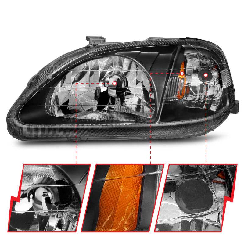 ANZO 1999-2000 Honda Civic Crystal Headlights Black - Burkken Auto Parts