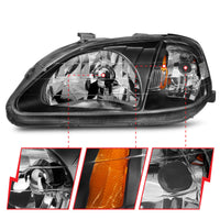 ANZO 1999-2000 Honda Civic Crystal Headlights Black - Burkken Auto Parts