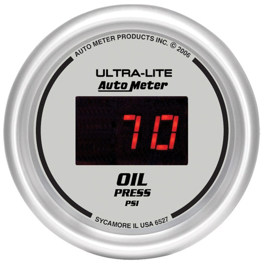 Autometer Ultra-Lite 2-1/16in 100PSI Silver Dial Digital Oil Pressure Gauge w/ Red LED - Burkken Auto Parts