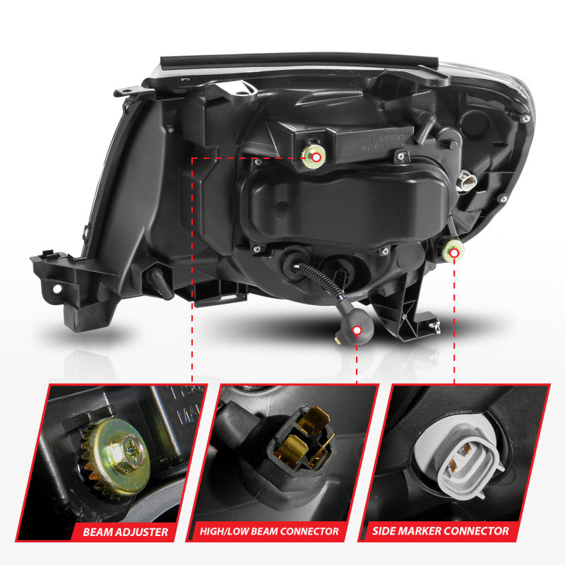 ANZO 05-11 Toyota Tacoma Projector Headlights w/Light Bar Switchback Black Housing - Burkken Auto Parts