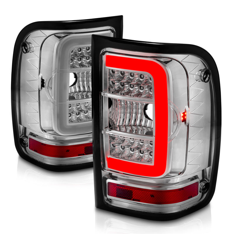 ANZO 2001-2011 Ford  Ranger LED Tail Lights w/ Light Bar Chrome Housing Clear Lens - Burkken Auto Parts