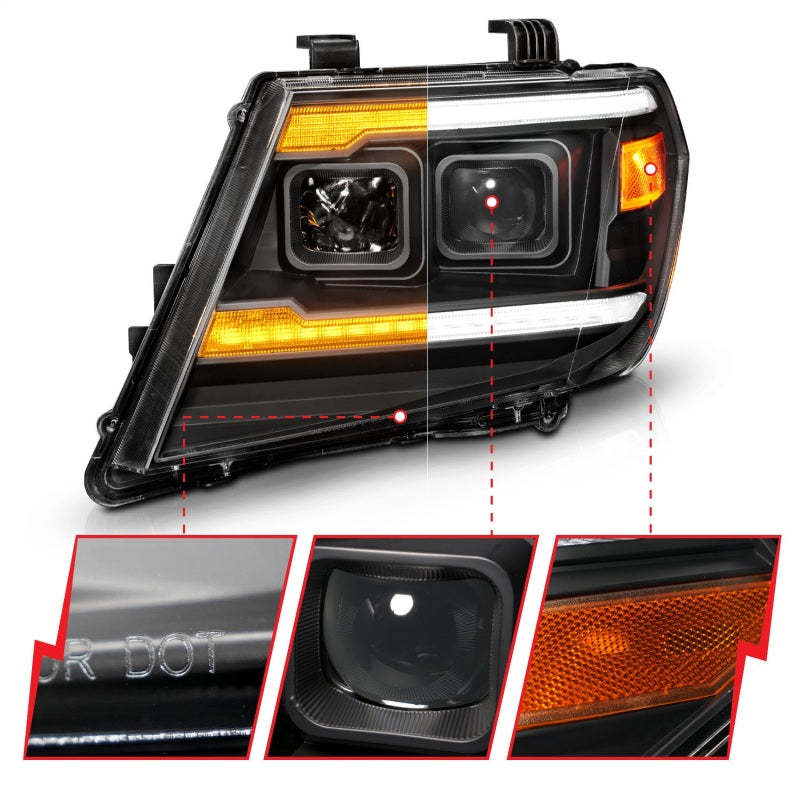 ANZO 09-20 Nissan Frontier Black Projector Plank Style DRL w/ Switchback & Sequential LED DRL - Burkken Auto Parts