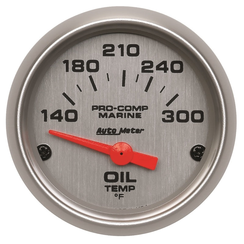 Autometer Marine Silver Ultra-Lite 2-1/16in Electric Oil Temperature Gauge 140-300 Deg F - Burkken Auto Parts