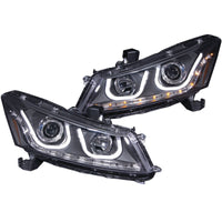 ANZO 2008-2012 Honda Accord Projector Headlights w/ U-Bar Black - Burkken Auto Parts