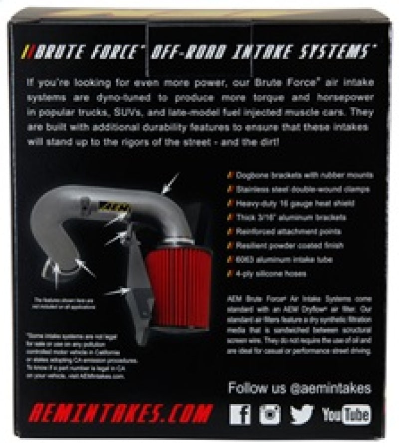 AEM Brute Force Dryflow Air Filter - Conical 6in Base OD / 5.125in Top OD / 5.25in Height - Burkken Auto Parts