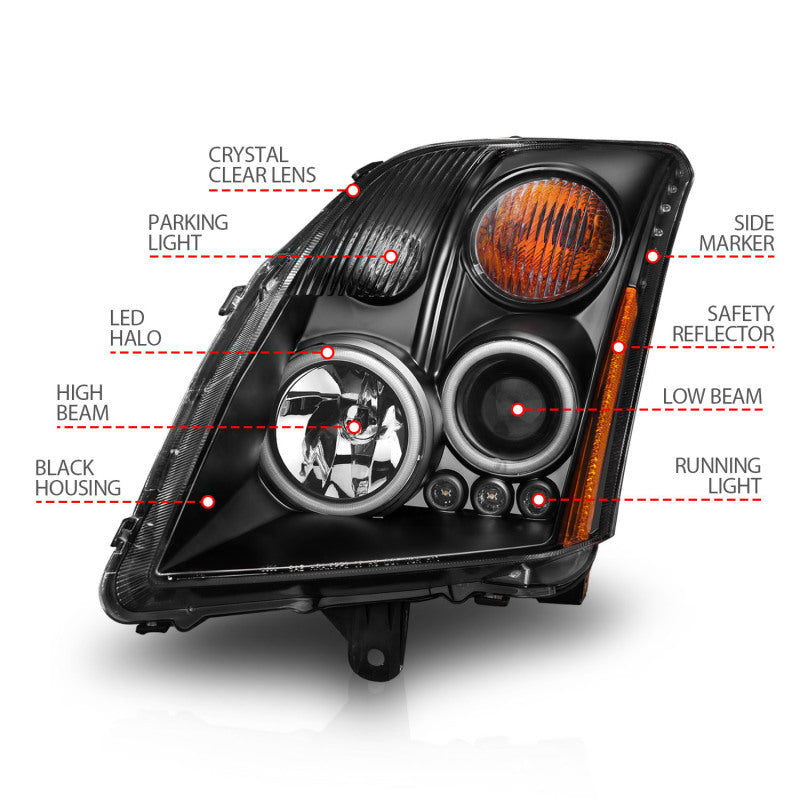 ANZO 2007-2012 Nissan Sentra Projector Headlights Black - Burkken Auto Parts