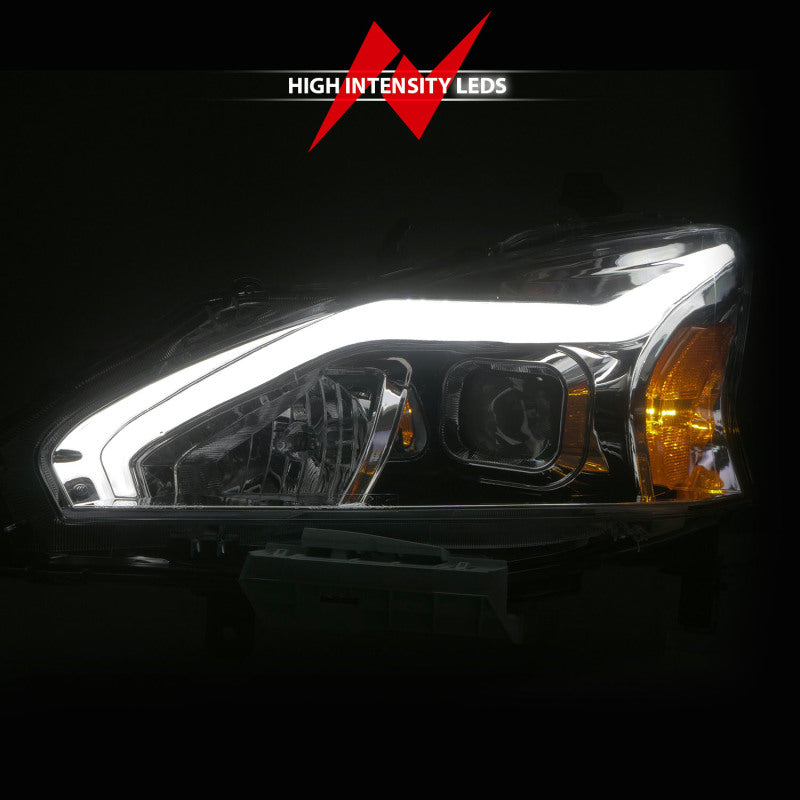 ANZO 13-15 Nissan Altima (w/o Factory HID Bulbs) Projector Headlights - w/ Light Bar Chrome Housing - Burkken Auto Parts