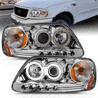 ANZO 1997.5-2003 Ford F-150 Projector Headlights w/ Halo Chrome 1pc - Burkken Auto Parts