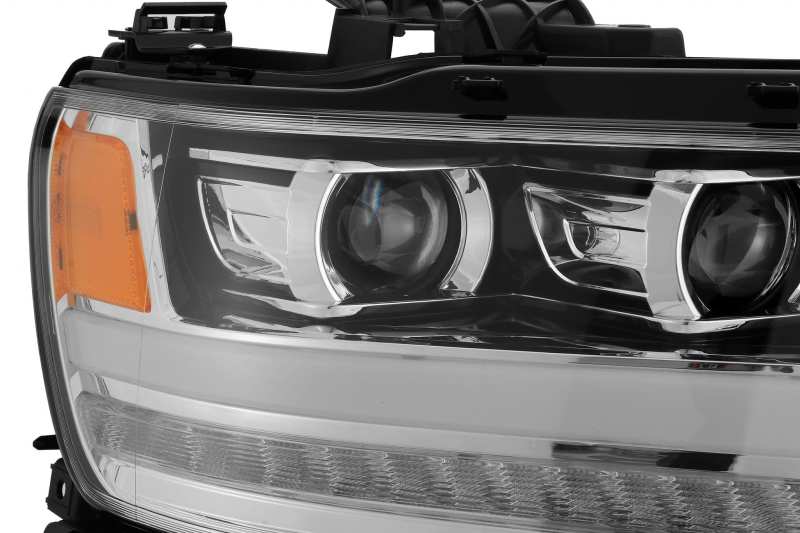 AlphaRex 19-20 Dodge Ram 1500 LUXX LED Proj Headlights Plank Chrome w/Activ Light/Seq Signal/DRL - Burkken Auto Parts